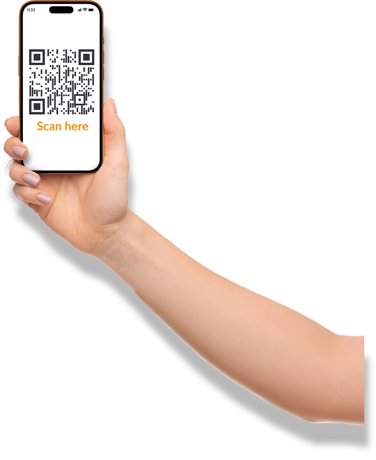 Hand holding phone with QR code